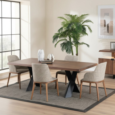 Conception de meubles de salle à manger en bois, chaise moderne, table de groupe, ensemble de 4 chaises, 5 pièces.
