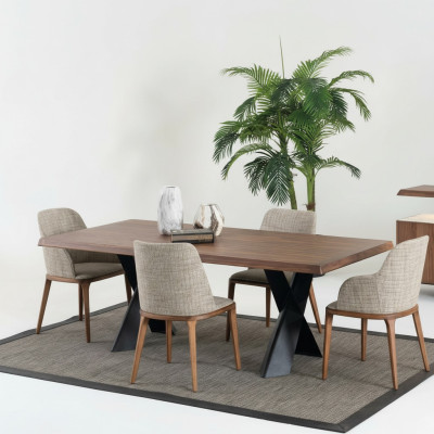 Conception de meubles de salle à manger en bois, chaise moderne, table de groupe, ensemble de 4 chaises, 5 pièces.