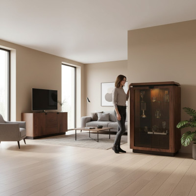 Vitrine en bois de luxe Buffet de présentation Armoires de conception brun Mobilier Armoire neuf