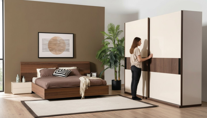 Ensemble de chambre à coucher 4 pièces Lit 2x Tables de chevet Armoire Armoire