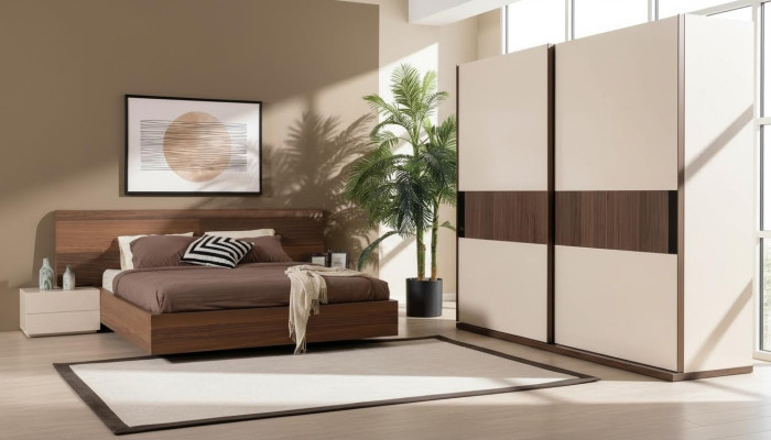 Ensemble de chambre à coucher 4 pièces Lit 2x Tables de chevet Armoire Armoire