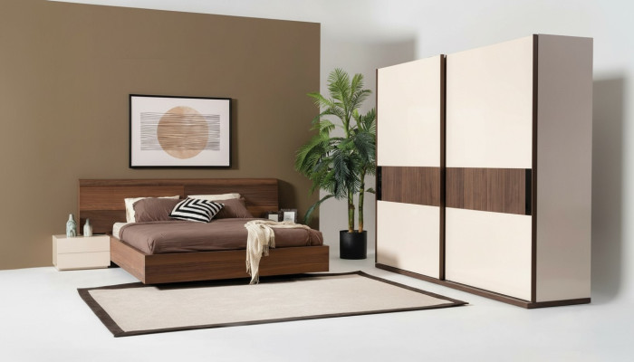 Ensemble de chambre à coucher 4 pièces Lit 2x Tables de chevet Armoire Armoire