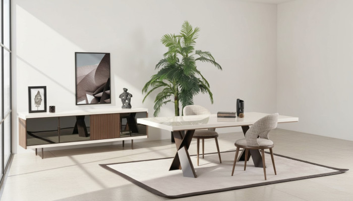 Table à manger 4x Chaises Buffet Groupe Salle à manger Suite 6pcs. Ensemble de meubles
