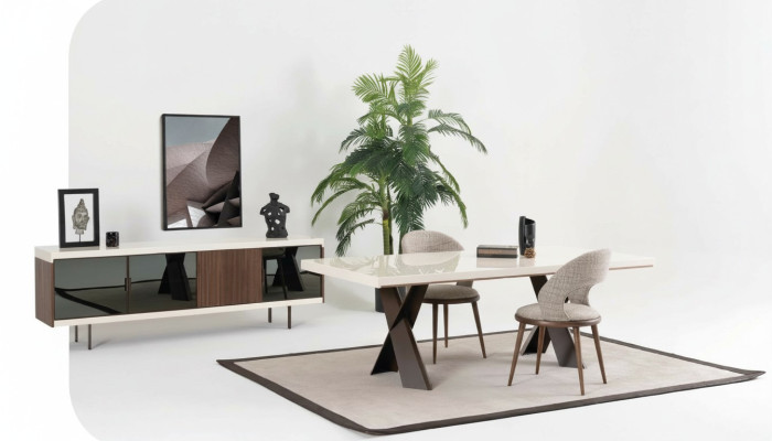 Table à manger 4x Chaises Buffet Groupe Salle à manger Suite 6pcs. Ensemble de meubles
