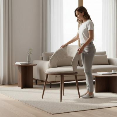 Chaise de salle à manger en bois Textile Luxe Rembourrage Mobilier Style Moderne gris