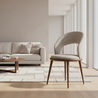 Chaise de salle à manger en bois Textile Luxe Rembourrage Mobilier Style Moderne gris