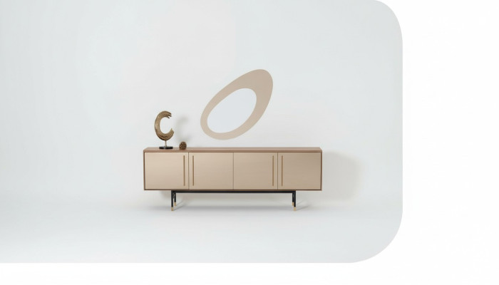 Salle de séjour Miroir Buffet Armoire Design noble Bois 2 pièces. Nouveau luxe