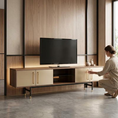 Lowboard Meuble TV Étagère Buffet marron Meuble TV Design Luxe Meuble en bois 260cm