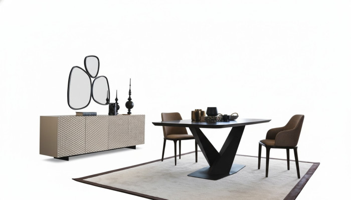 Table de salle à manger Table 4x Chaises Buffet Miroir 7 pièces Ensemble du groupe de design