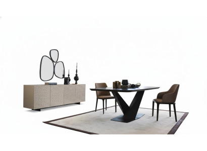 Table de salle à manger Table 4x Chaises Buffet Miroir 7 pièces Ensemble du groupe de design