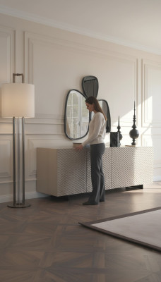 Salle de séjour Miroir Buffet Armoire Design élégant Luxe 2 pièces. Beige nouveau