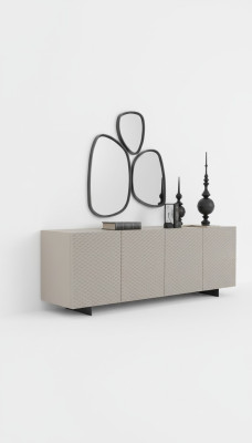 Salle de séjour Miroir Buffet Armoire Design élégant Luxe 2 pièces. Beige nouveau