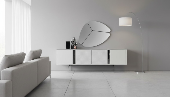 Salle de séjour moderne Miroir Buffet Armoire Design élégant Nouvelle luxueuse Gris 2 pièces