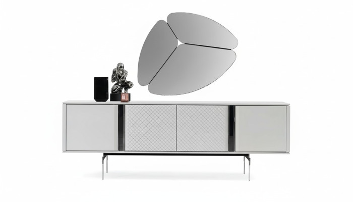 Salle de séjour moderne Miroir Buffet Armoire Design élégant Nouvelle luxueuse Gris 2 pièces