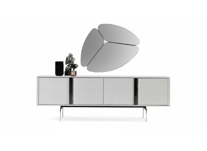 Salle de séjour moderne Miroir Buffet Armoire Design élégant Nouvelle luxueuse Gris 2 pièces