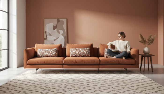 Sofa de salon 4 places Siège Canapé Rembourrage Canapés Design marron