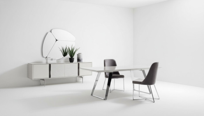 Groupe de salle à manger Ensemble Table 4x Chaises Buffet Miroir 7pcs. Ensemble de salle à manger gris
