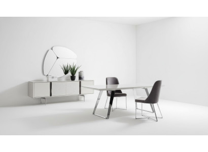 Groupe de salle à manger Ensemble Table 4x Chaises Buffet Miroir 7pcs. Ensemble de salle à manger gris