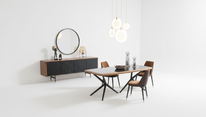 Salle à manger Ensemble Table 4x Chaises Buffet Miroir Ensemble de salle à manger de 7 pièces