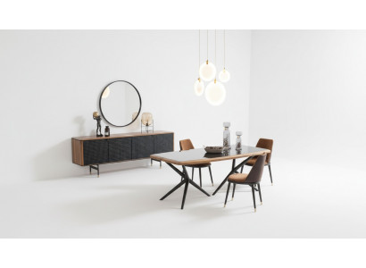 Salle à manger Ensemble Table 4x Chaises Buffet Miroir Ensemble de salle à manger de 7 pièces