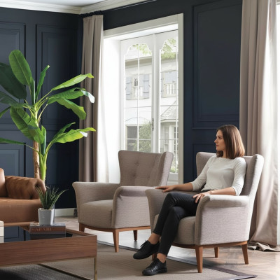 Chesterfield Fauteuil Canapé Tapisserie de Luxe en Bois avec Style Textile Moderne Lounge