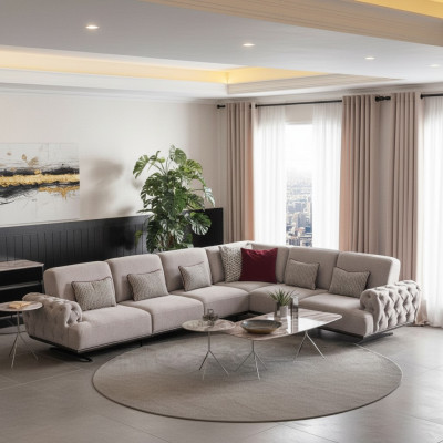 Canapé d'angle 2x Table basse Suite d'angle Table Paysage vivant Mobilier en forme de L
