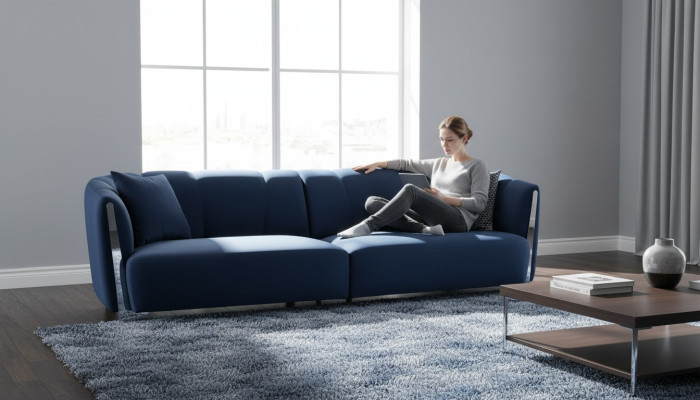 Salle de séjour Canapé Canapé Designer Textile Siège Rembourrage Design Bleu
