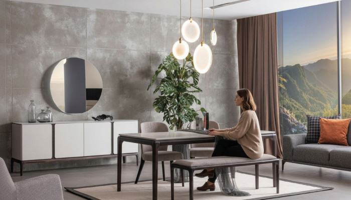 Salle à manger Ensemble Table 2x Chaises Buffet Miroir Tabouret Ensemble de salle à manger 6 pièces nouveau