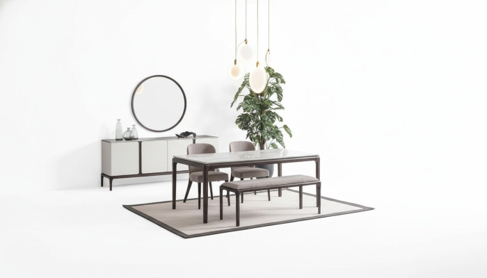 Salle à manger Ensemble Table 2x Chaises Buffet Miroir Tabouret Ensemble de salle à manger 6 pièces nouveau