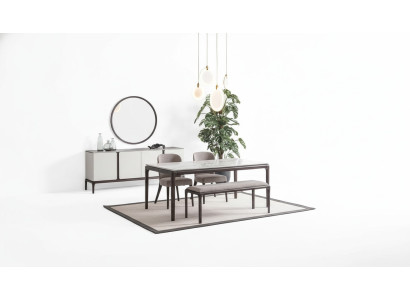 Salle à manger Ensemble Table 2x Chaises Buffet Miroir Tabouret Ensemble de salle à manger 6 pièces nouveau