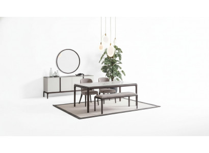 Salle à manger Ensemble Table 2x Chaises Buffet Miroir Tabouret Ensemble de salle à manger 6 pièces nouveau