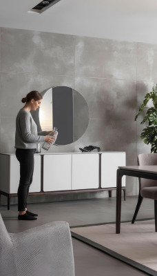 Salon Buffet Miroir Groupe de Luxe Ensemble 2 pièces gris Nouveau