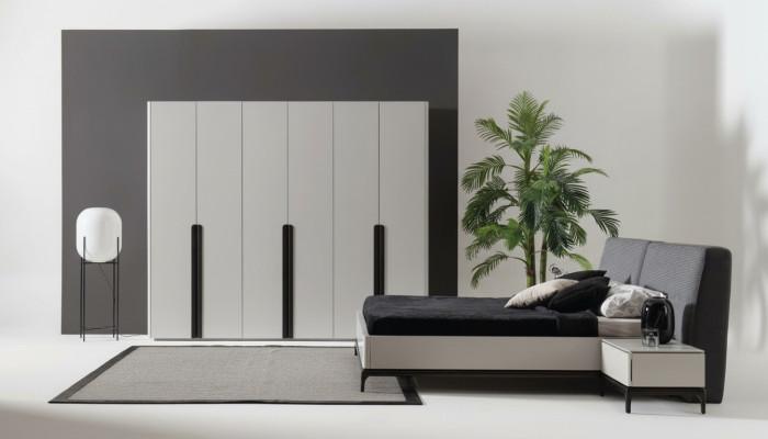 Lit 2x Table de chevet Armoire Luxe Bois Chambre Hôtel Mobilier 4 pièces.