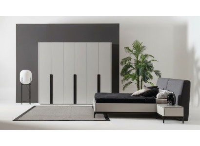 Lit 2x Table de chevet Armoire Luxe Bois Chambre Hôtel Mobilier 4 pièces.