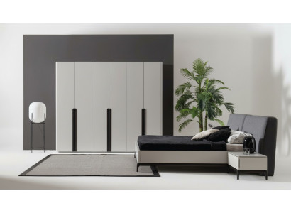 Lit 2x Table de chevet Armoire Luxe Bois Chambre Hôtel Mobilier 4 pièces.