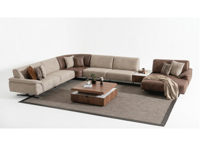 Paysage vivant Canapé d'angle Suite Design Table basse moderne Marron 2 pièces