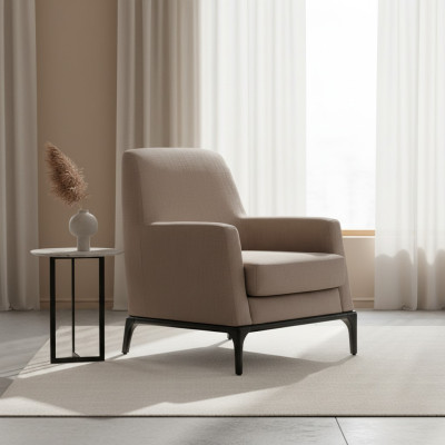 Salon Fauteuil Design Canapé Luxe Rembourrage Moderne Marron Bois Textile