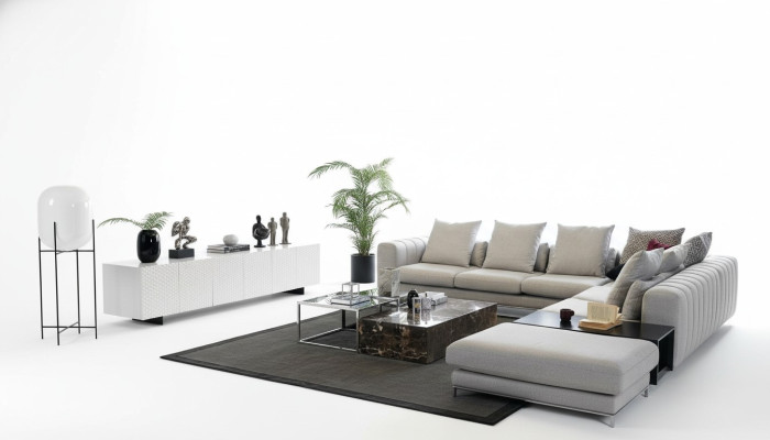 Paysage vivant Canapé d'angle en L Meuble TV 3x Table basse Canapé Tissu d'ameublement Mobilier