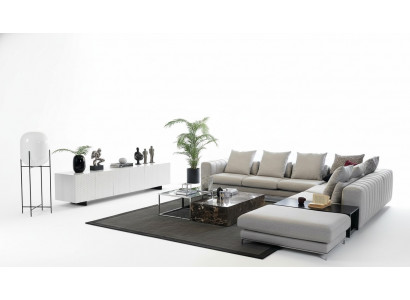 Paysage vivant Canapé d'angle en L Meuble TV 3x Table basse Canapé Tissu d'ameublement Mobilier