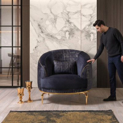 Salon Fauteuil Rembourrage Canapés 1 Place Moderne Textile Neuf Bleu Luxe