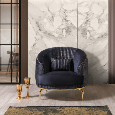Salon Fauteuil Rembourrage Canapés 1 Place Moderne Textile Neuf Bleu Luxe