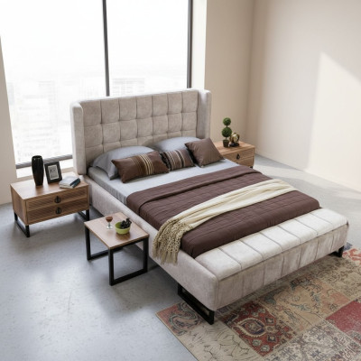 Lit Lit double Meubles Ameublement Chambre Design Tissu Textile Nouveau