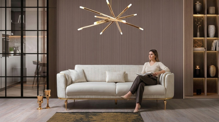 Canapé 3 places Canapé designer Canapé Rembourrage Canapés Textile Blanc Moderne Trois places