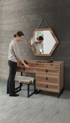 Chambre Miroir Commode Bois Design Moderne Luxe Marron Nouveau