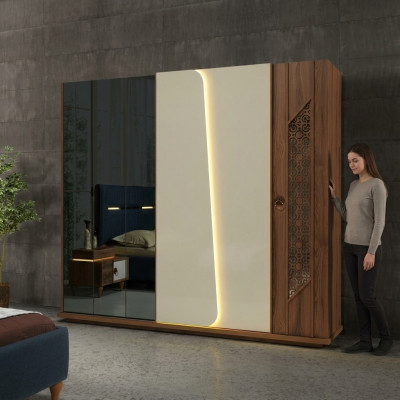 Chambre Armoire Armoire Bois Design marron Armoires de luxe LED