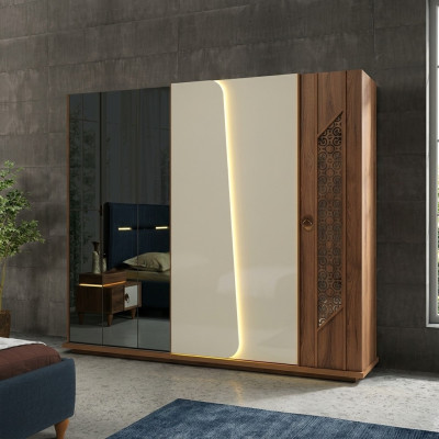Chambre Armoire Armoire Bois Design marron Armoires de luxe LED