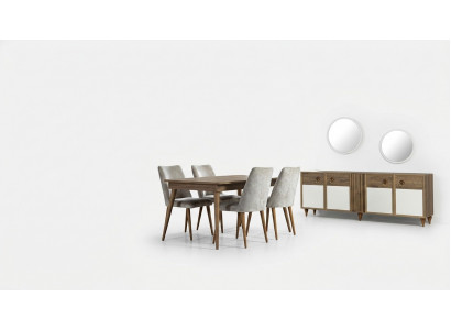 Salle à manger Ensemble Table 4x Chaises Buffet Ensemble Suite Design Bois Textile