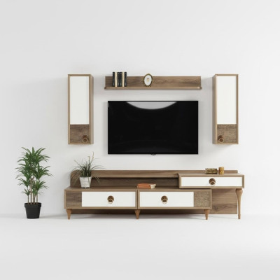Salle de séjour Unité murale Meuble TV Meuble bas Bois Marron Mobilier TV neuf Moderne