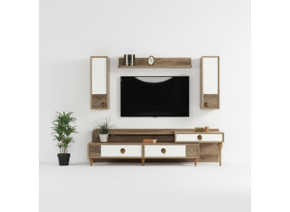 Salle de séjour Unité murale Meuble TV Meuble bas Bois Marron Mobilier TV neuf Moderne