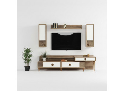 Salle de séjour Unité murale Meuble TV Meuble bas Bois Marron Mobilier TV neuf Moderne